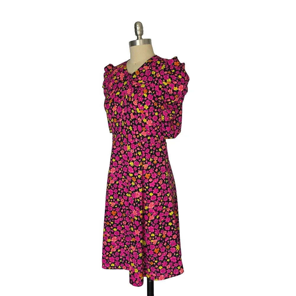 Kate Spade NY Marker Floral A Line Dress Size 0 New Pink Crepe Colorful Bright